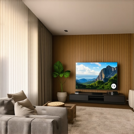 A modern living room showcasing a high-end media streaming setup with smart devices and sleek TV