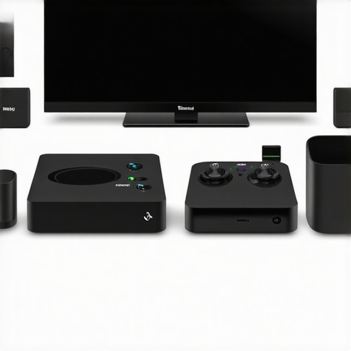 A modern home entertainment system with latest streaming technology and smart home devices