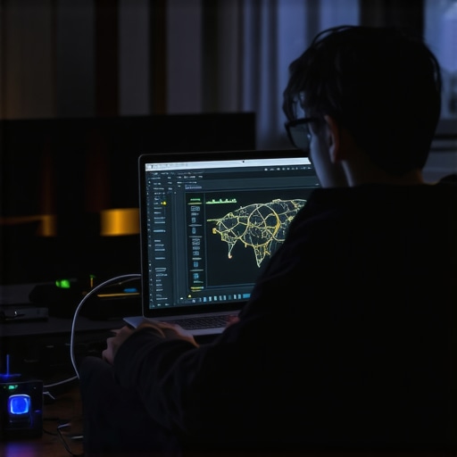 Person analyzing home Wi-Fi network with software in front of streaming devices.