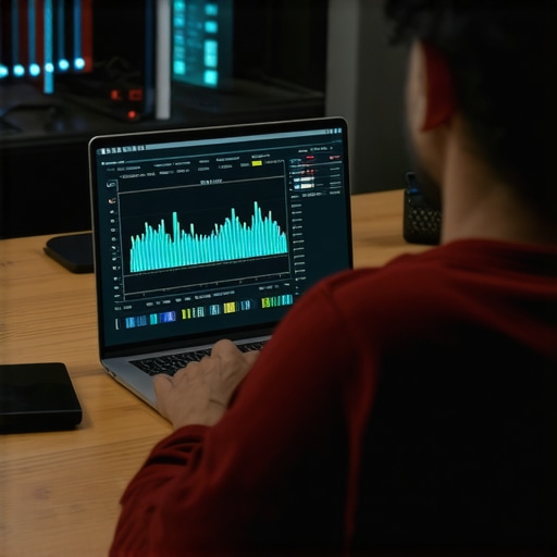 Person checking Wi-Fi signal strength and network health using software tools on a laptop