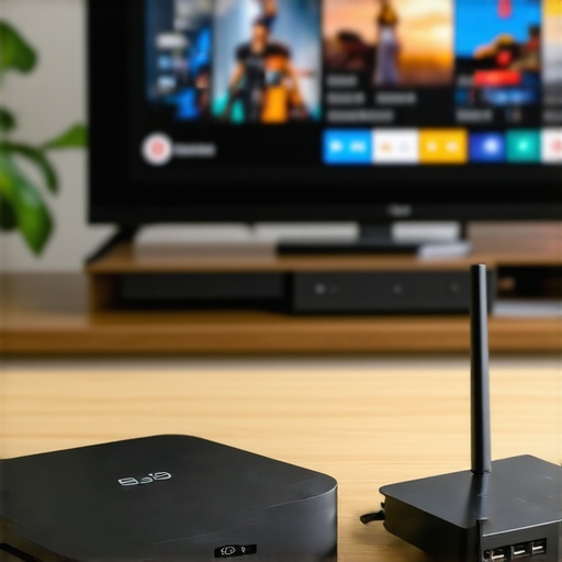 Modern media setup with streaming device and Wi-Fi router ensuring seamless media playback