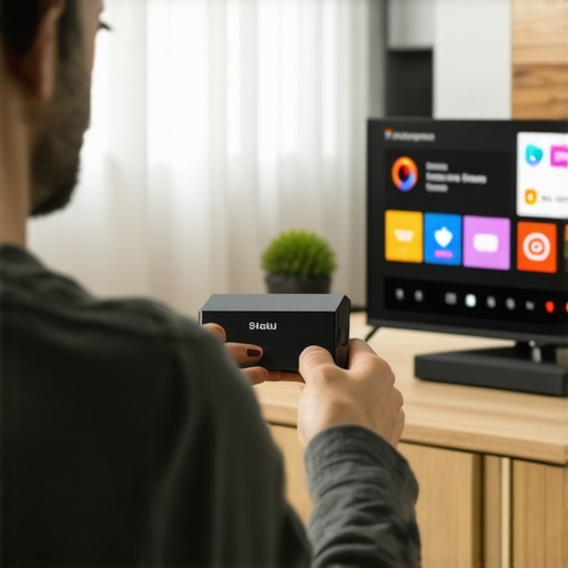 Person connecting streaming device to TV during setup process