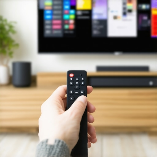 Person setting up a streaming device on a high-definition TV