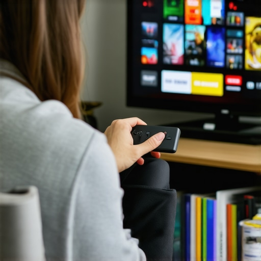 Person configuring settings on a media streamer device in their living room.