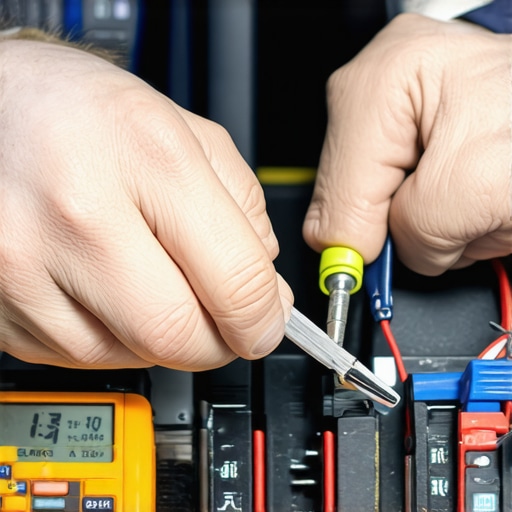 Technician performing maintenance on a media streamer with tools