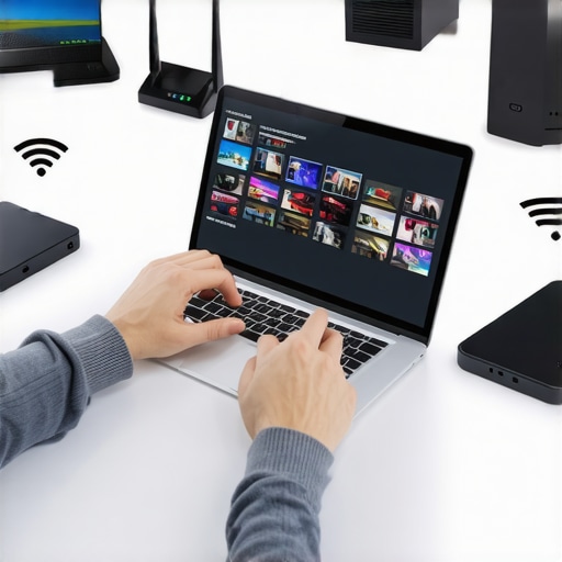 A person performs maintenance on streaming devices using troubleshooting tools and software.