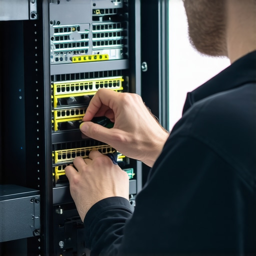 Technician configuring router settings for improved streaming performance.