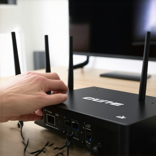 Person connecting Ethernet cables to a router for enhanced streaming stability