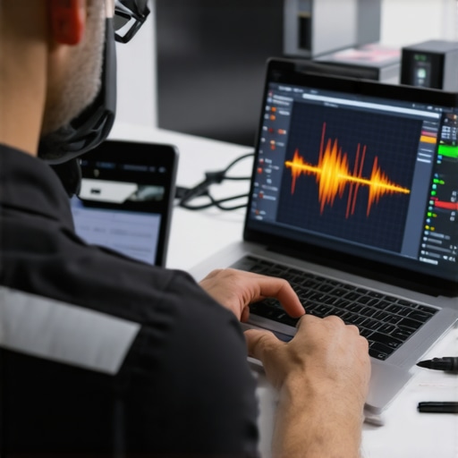 Technician monitoring a media streamer's temperature with a laptop