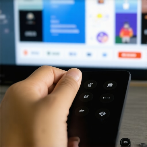 Person fine-tuning audio-video sync settings on an Android TV box.