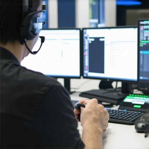 Person analyzing network performance with software on a laptop connected to streaming devices