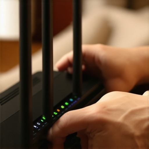 Person configuring wireless router at home to improve streaming stability.